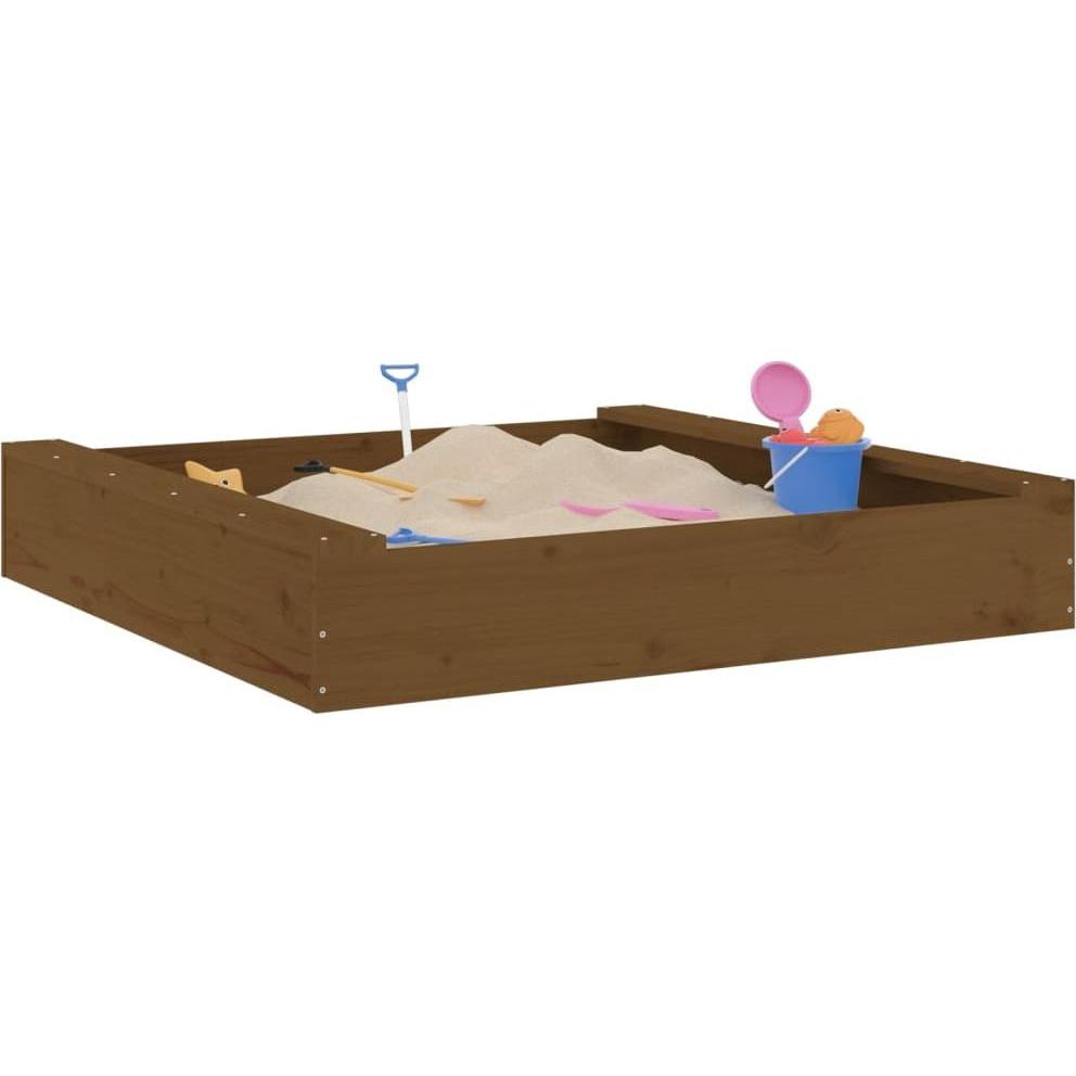 VidaXL Sandkasten mit Sitzen Honigbraun Quadratisch Massivholz