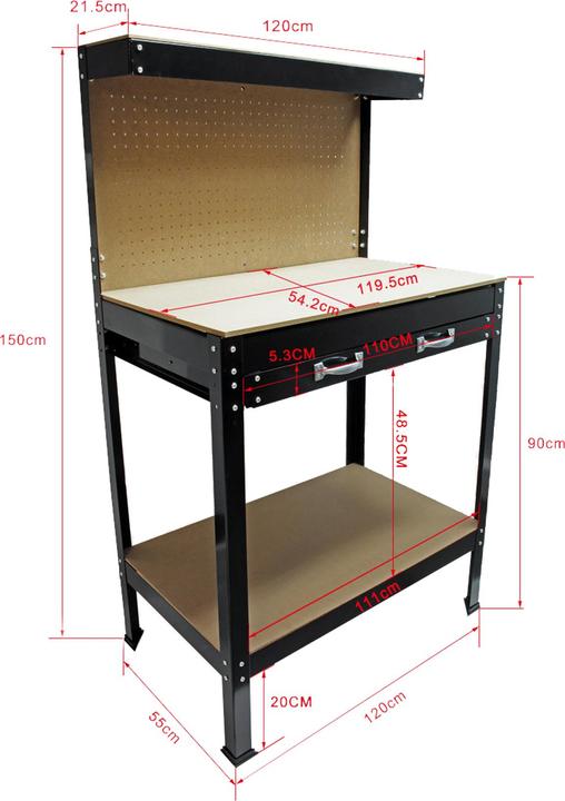 Image du produit Wiltec Établi 1200x550x1500mm avec paroi perforée Établi d'outillage Établi de travail (55 cm, 120 cm)