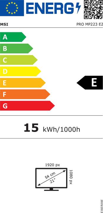Label énergétique MSI PRO MP223 E2 (1920 x 1080 pixels, 21.45")