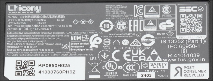 Actual product image Acer KP.0650H.025 (65 W)