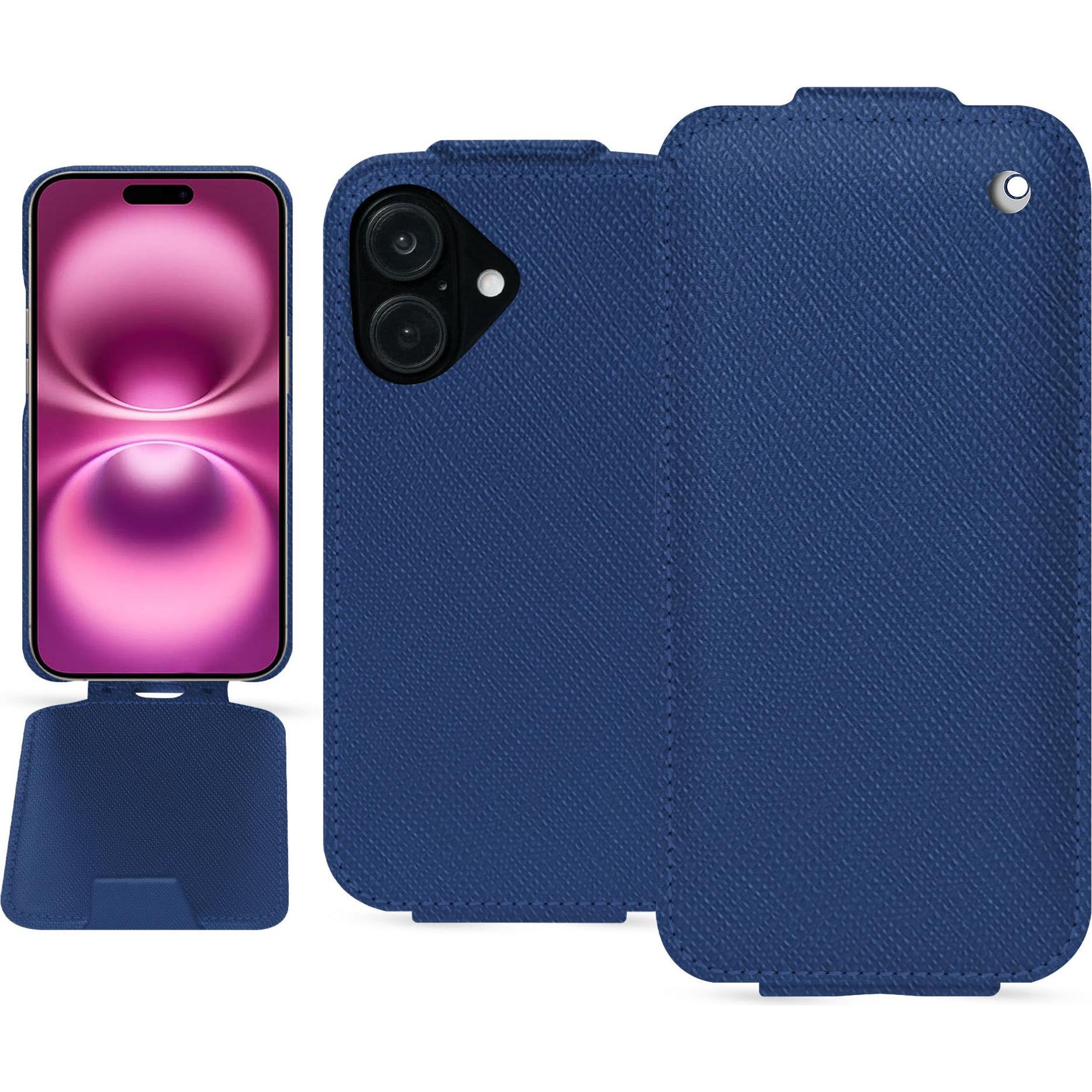 Noreve Lederschutzhülle vertikal (Apple iPhone 16 Plus), Smartphone Hülle, Blau