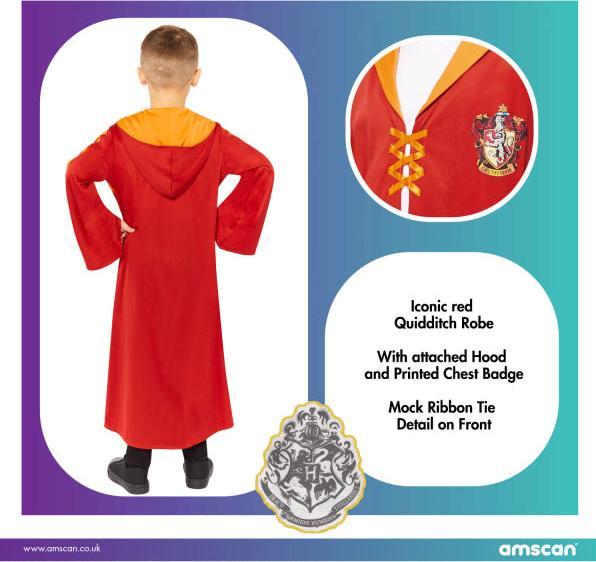 Immagine prodotto Amscan Vestaglia da Quidditch di Harry Potter Grifondoro per bambini taglia 6-8 anni (116)