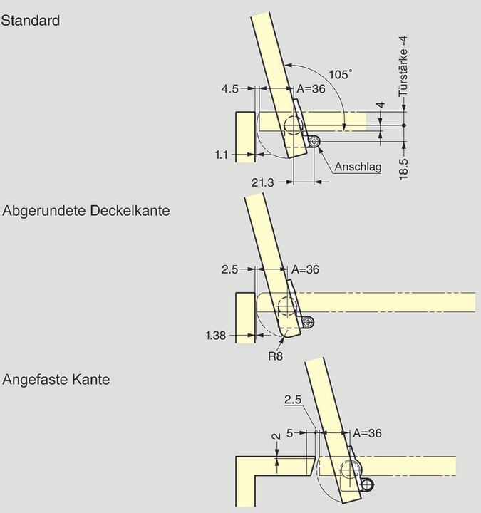 Produktbild LAMP® Deckelscharnier HG-JHM20-80 gross Aluminium/Kunststoff schwarz