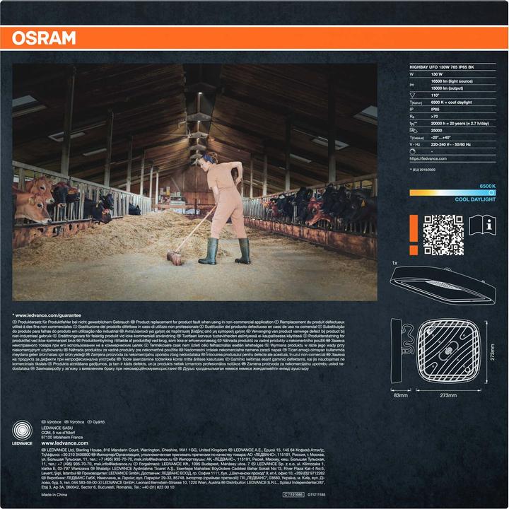 Produktbild Osram Highbay Ufo 130W 865 IP65 Black 4099854429330 LED-Hallenleuchte 130.00 (15000 lm)