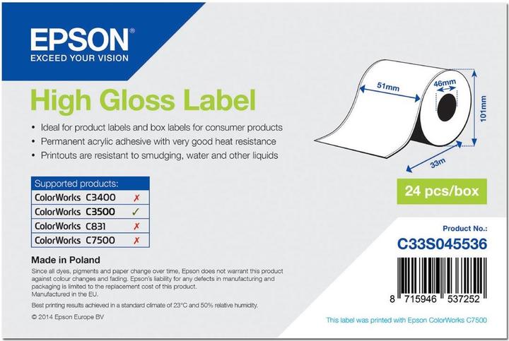 Actual product image Epson high gloss label (5.10 cm)