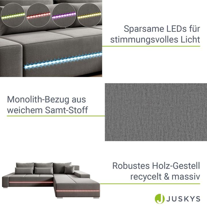Actual product image Juskys Davos sofa with LEDs & sleep function (Sofa landscape)