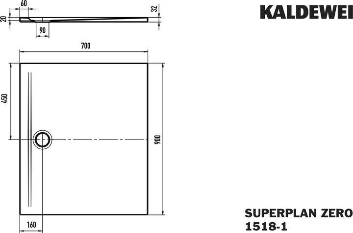 Produktbild Kaldewei Superplan Zero Duschfläche, 90x70cm, 35180001