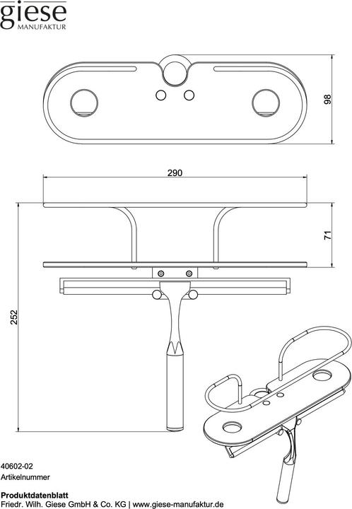 Produktbild Giese Duschkorb für Duschgleitstange mit Glasabzieher und Halter für Rasierer