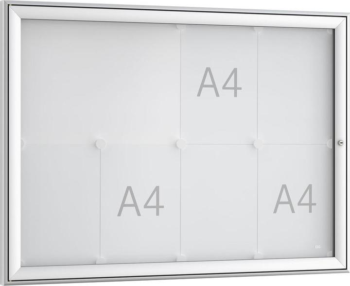 Wsm Hinged door display case 8 x DIN A4 W930xH680mm frame angular for indoor use