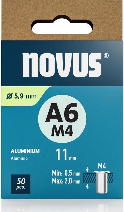 Novus Nietmutter A6 M4, L: 10.5 mm Alu