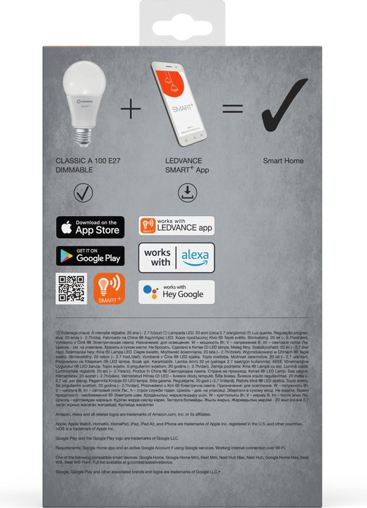 Immagine prodotto Ledvance Smart+ Wifi Classic (E27, 14 W, 1521 lm, 3 x, F)