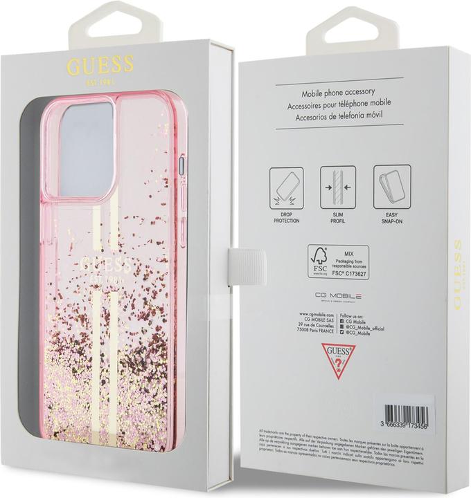 Image du produit Guess GUHCP15LLFCSEGP iPhone 15 Pro 6.1" różowy/pink hardcase Liquid Glitter Gold Stripes (Apple iPhone 15 Pro)