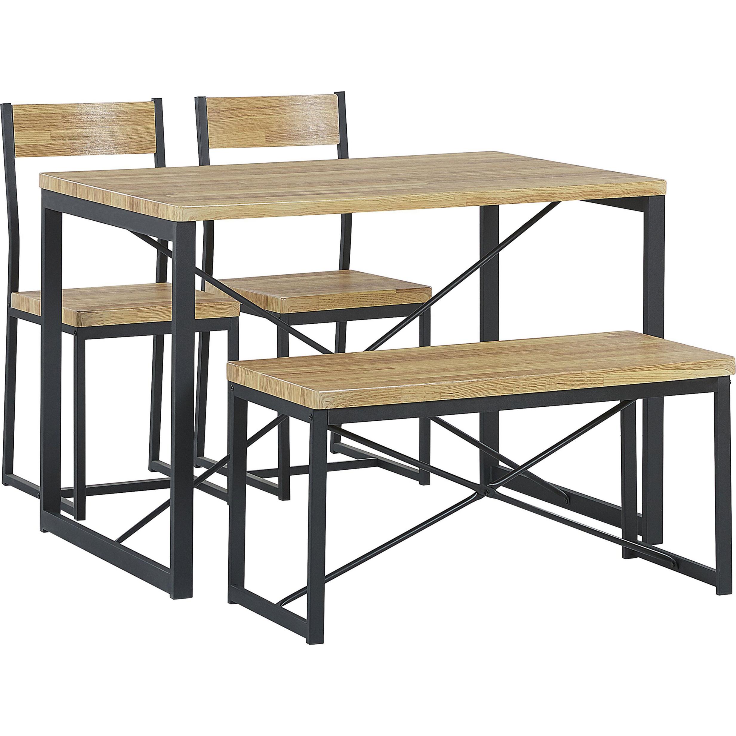 Thumbnail - Beliani, Esstisch, Essgruppe heller Holzfarbton / schwarz 4-Sitzer 110 x 70 cm 2 Stühle und Bank FLIXTON (110 x 70 x 76 ...