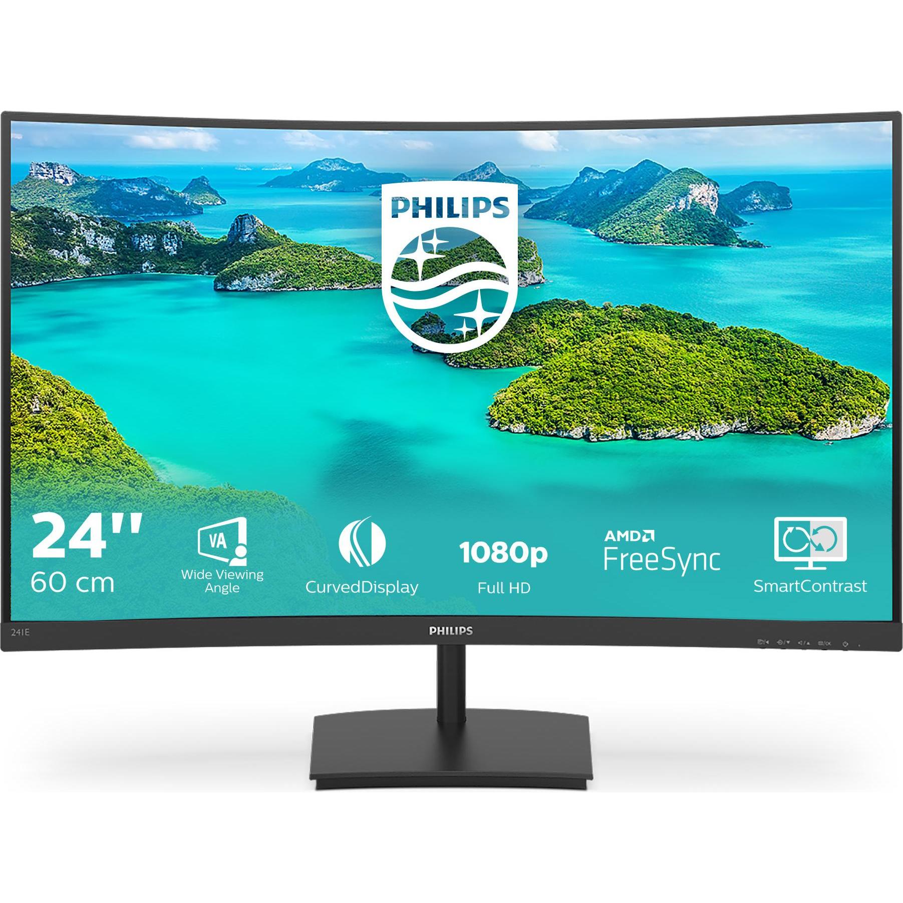 Philips 241E1SCA/00 (1920 x 1080 Pixel, 23.60"), Monitor, Schwarz
