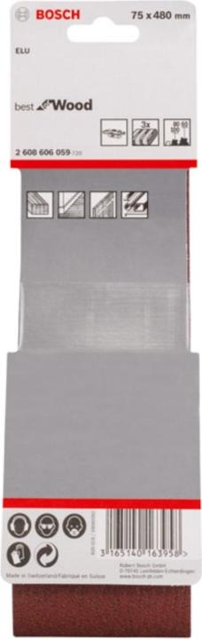 Image du produit Bosch Professional Zubehör PRO X440 bande abrasive, 75 x 480 mm, G60, G80, G100, 3 pcs. (100, 60, 80)