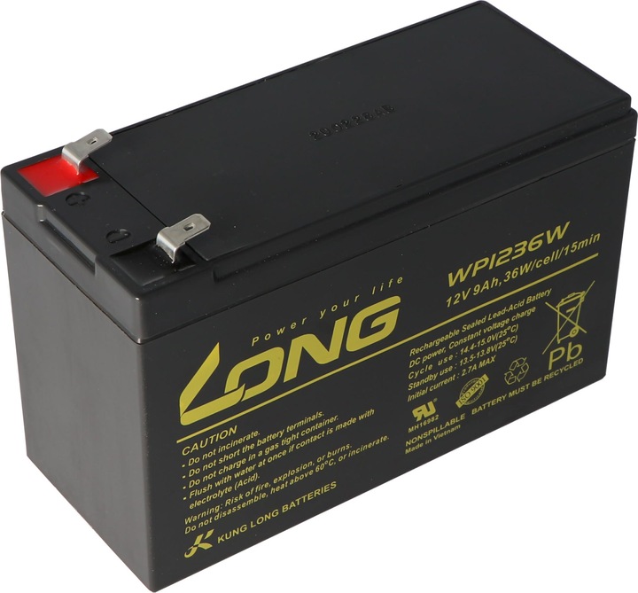 Actual product image Kung Long Battery WP1236W, 6.3mm Faston plug-in contact Tab 250 (12 V, 9 Ah)