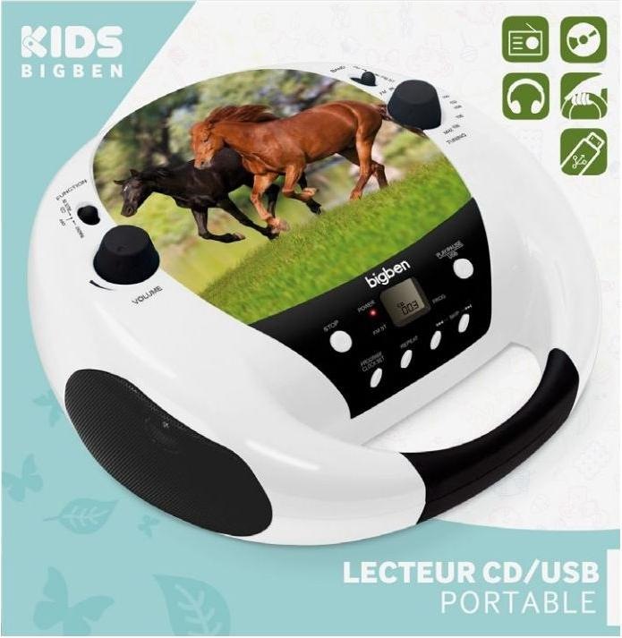 Actual product image Bigben CD52 - Draagbare Radio CD-Speler - Paarden - Wit/Zwart