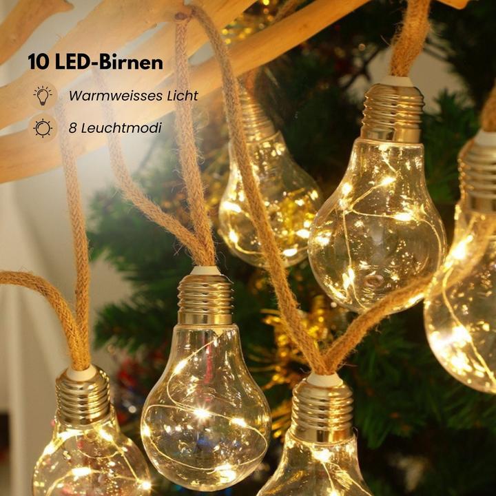 Image du produit Hermex LED-Hanfseil-Lichterkette Solar-Leuchtkette Gartenbeleuchtung Lampe (5 m)