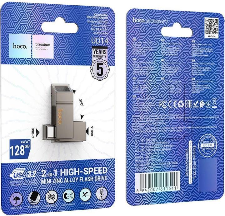 Image du produit Hoco Memory cards pendrive USB A + USB C + Type C UD14 64GB USB3.2 (64 Go, USB-A, USB-C)