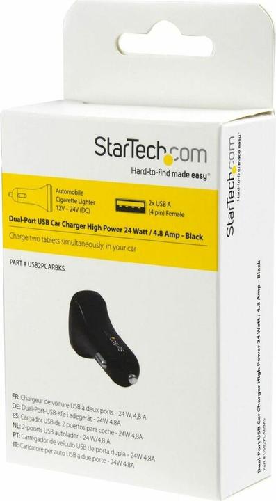 Produktbild StarTech Dual Port USB KFZ Ladegerät - 24W/4.8 - Schwarz - 2 Port USB Autoladegerät