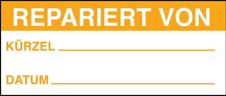 Actual product image Brady B-500, LABELED maintenance labels, orange on white, 38 x 16 mm, labelling: REPAIRER