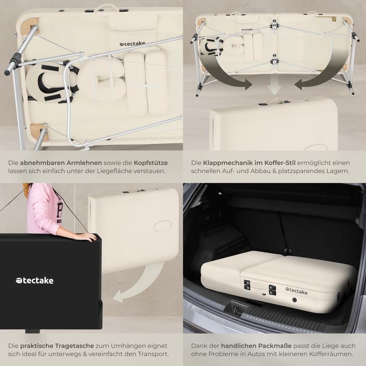 Immagine prodotto tectake lettino da massaggio a 3 zone in alluminio, 5 cm di imbottitura + borsa