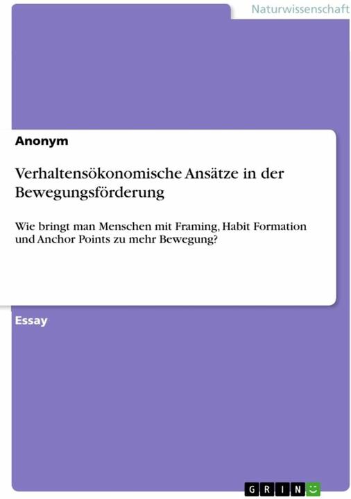Produktbild Verhaltensökonomische Ansätze in der Bewegungsförderung (Deutsch, Anonymous)