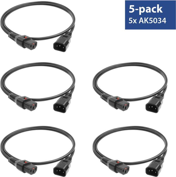 Actual product image ACT Powercord C13 IEC Lock - C14 black 2 m, PC1021, 5-pack (2 m)