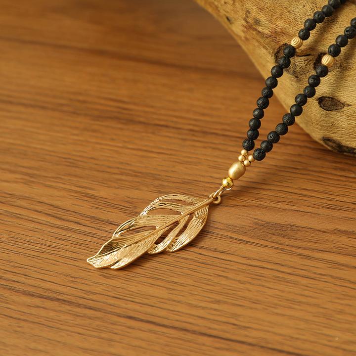 Image du produit Andreani Collier avec pendentif plume en véritables pierres de lave (Pierres)