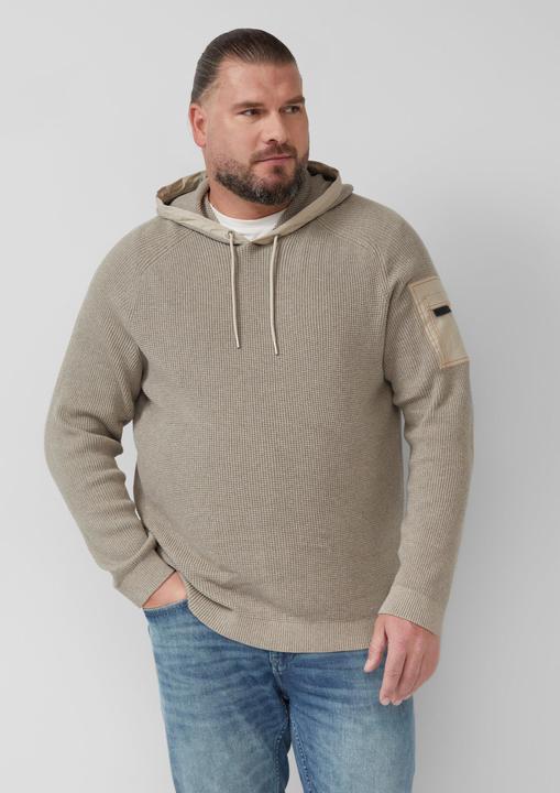 Produktbild s.Oliver Strickpullover Struktur-Hoodie im Materialmix mit Ärmeltasche (5XL)