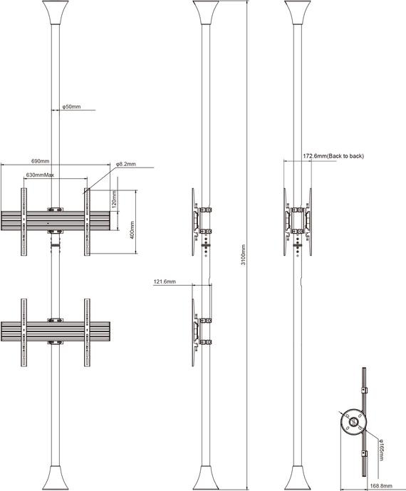 Produktbild Multibrackets Boden-Deckenhalter 2x, 40"-65", max 2x30 kg (65", 60 kg)