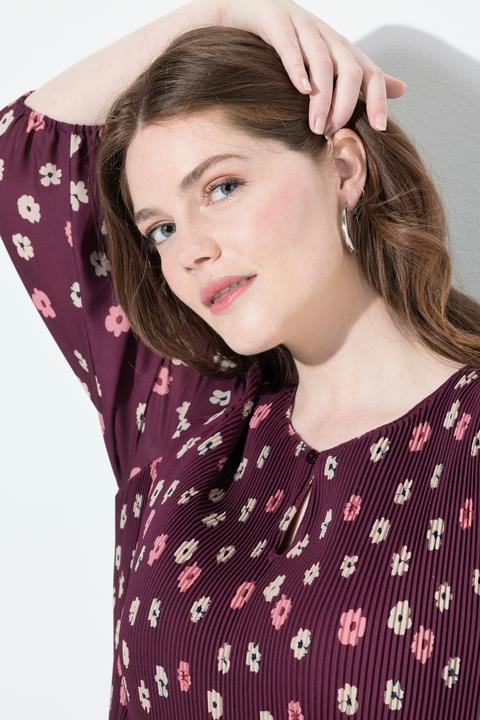 Produktbild Ulla Popken Plisseekleid, Blüten, doppellagig, Rundhals, 3/4-Arm (54)