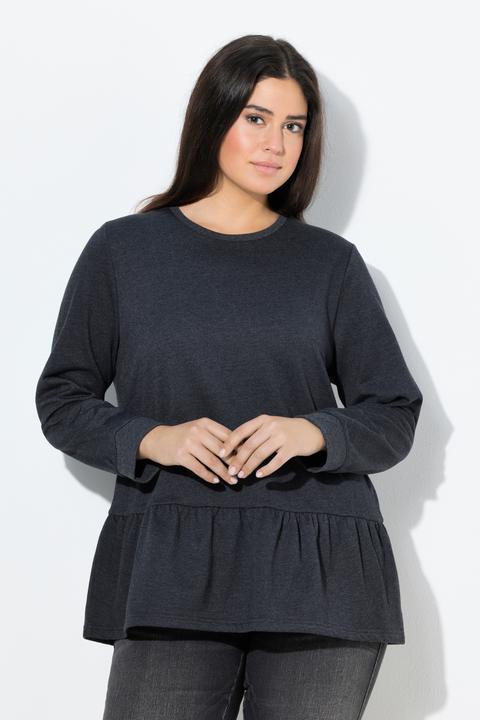Image du produit Ulla Popken Sweat-shirt évasé à col rond et manches longues, ourlet à volants (46, 48)