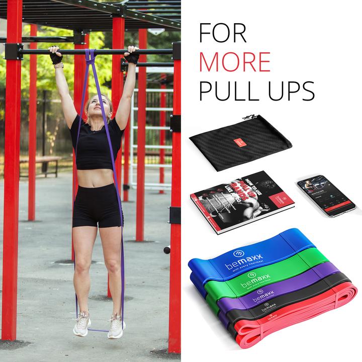 Immagine prodotto BeMaxx Fitness Klimmzugband 3er-Satz, (Rot, Schwarz, Lila)