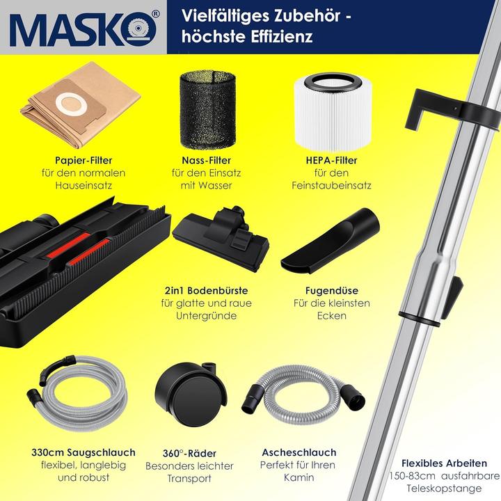 Actual product image Masko Industrie-Staubsauger mit Blasfunktion (Ash vacuum cleaner, Wet dry vacuum cleaner)