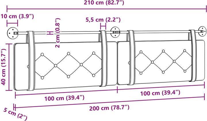 Actual product image vidaXL Kopfteil (210 x 5 x 5 cm)