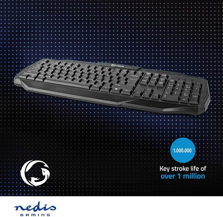 Produktbild Nedis Wired Gaming Keyboard Gaming-Tastatur mit Kabel USB 2.0 US-amerikanisches Tastaturlayout Schwa (Eng. Int., Kabelgebunden)