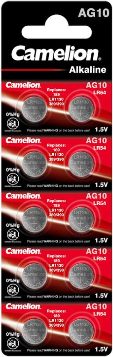 Actual product image Camelion LR54 / AG10 button cells in blister pack of 10 (10 pcs., AG10, 80 mAh)
