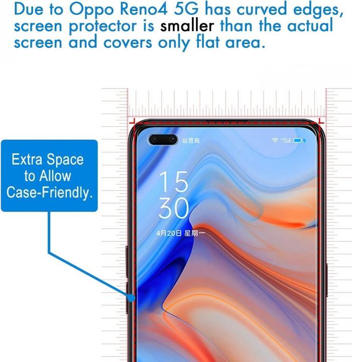 Produktbild Screenguard Oppo Reno4 5G Panzerglas Schutzfolie Case Friendly Design (1 Stk., Oppo Reno 4 5G)