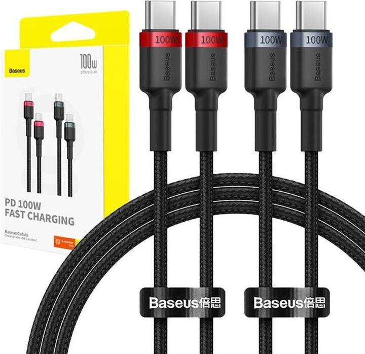 Immagine prodotto Baseus Cafule Cavo USB-C / USB-C 100W 1 m - rosso-nero e nero-grigio (2 pezzi) (1 m, USB 2.0, 100 W)