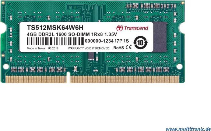 Actual product image Transcend TS512MSK64W6H (1 x 4GB, 1600 MHz, DDR3-RAM, SO-DIMM)