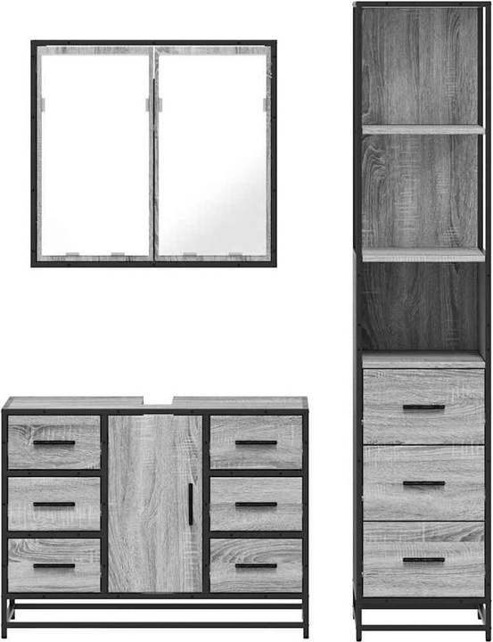Produktbild VidaXL 3-tlg. Badmöbel-Set Grau Sonoma Holzwerkstoff Badezimmermöbel-Set