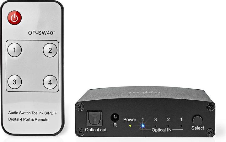 Produktbild Nedis Digital-Audio-Switch | 4-Wege | Anschlüsse – Eingang: DC Power / 4x TosLink | Anschlüsse – Aus