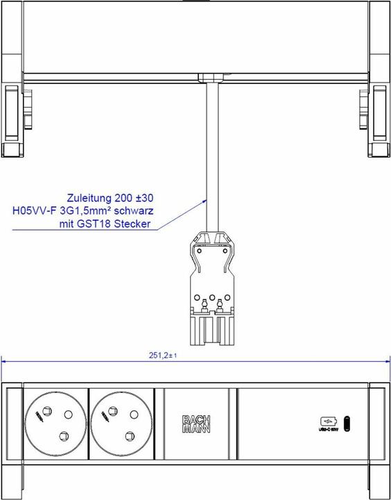 Image du produit Bachmann DESK2 2x UTE 1x USB C 60W noir (2x, CEE 7/3, PECO 7/5)