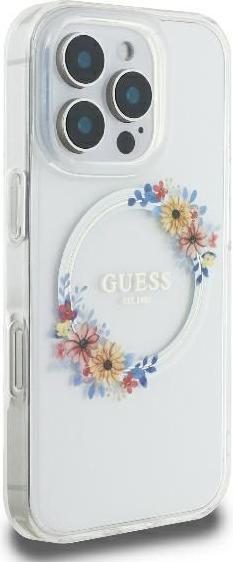 Actual product image Guess GUHMP16XHFWFCT iPhone 16 Pro Max 6.9" przeźroczysty/transprent hardcase IML Flowers Wreath Mag (Apple iPhone 16 Pro Max)