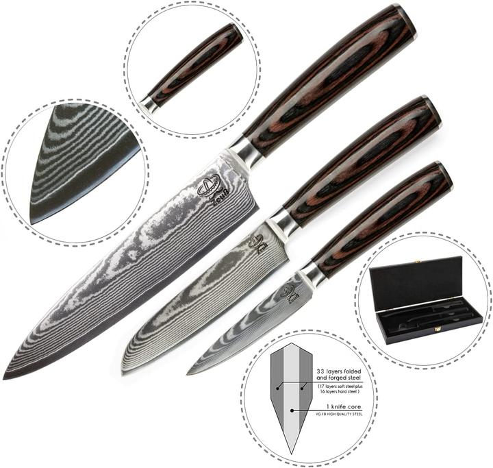 Actual product image Zeuß Damascus Knife Set of 3 (20 cm)