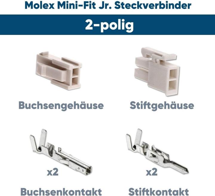 Actual product image Kalitec Molex Mini-Fit Jr. Steckverbinder-Set 2 polig für PC-Komponenten Kali-2402 I Industriequalität vom d