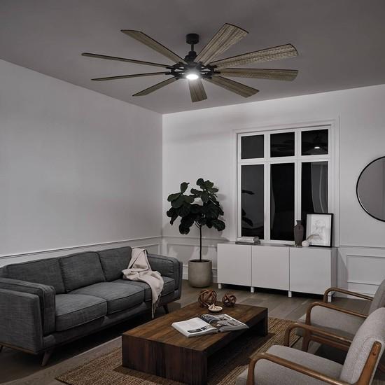 Actual product image Elstead Lighting Gentry XL silent ceiling fan with LED light Ø216cm DC motor wood + remote control