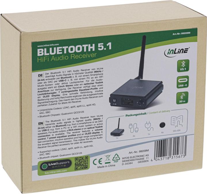 Image du produit InLine Récepteur hi-fi Bluetooth 5.1 & USB DAC, avec LCD (Récepteur)