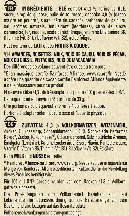 Nährwerte und Zutaten Lion Cerealien (1050 g)